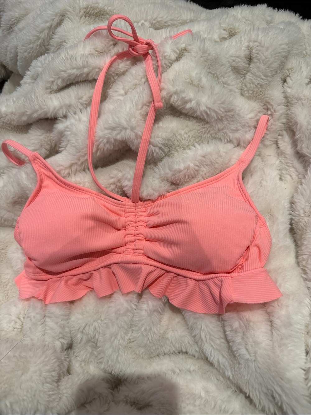 No Boundaries Pink Ruffle Bikini Top
